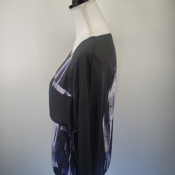 Calvin Klein Jeans Women's Blouse Large Long Sleeve Top Black Blue Office NEW - Picture 6 of 9